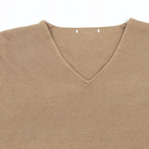 H&M Womens Brown V-Neck  Polyester Pullover Jumper Size L