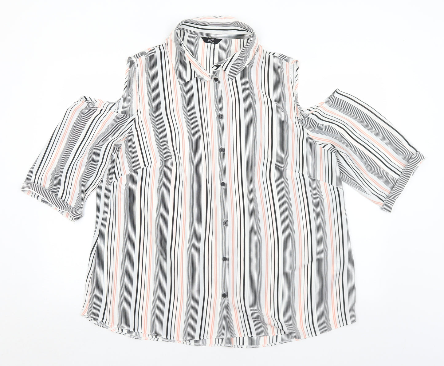 F&F Womens Multicoloured Striped Polyester Basic Blouse Size 22 Collared