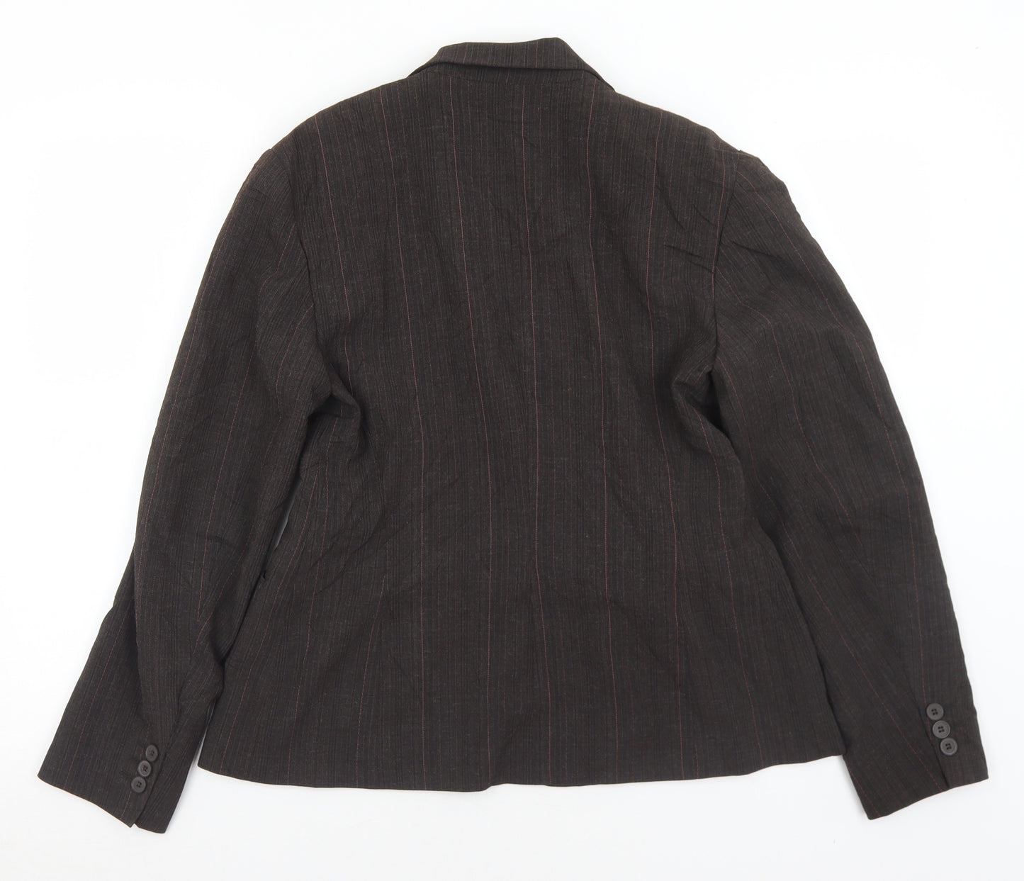 Preworn Womens Brown Pinstripe Polyester Jacket Suit Jacket Size 32
