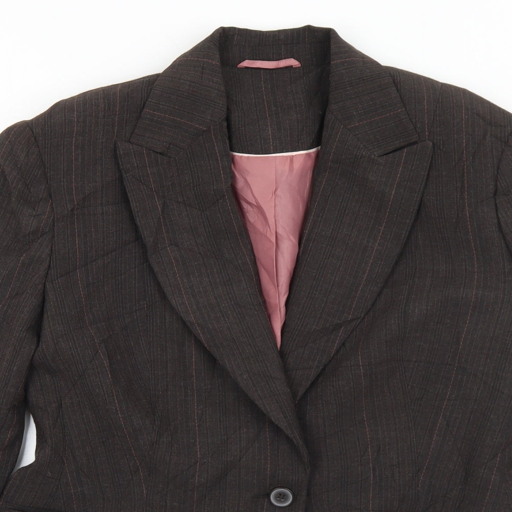 Preworn Womens Brown Pinstripe Polyester Jacket Suit Jacket Size 32