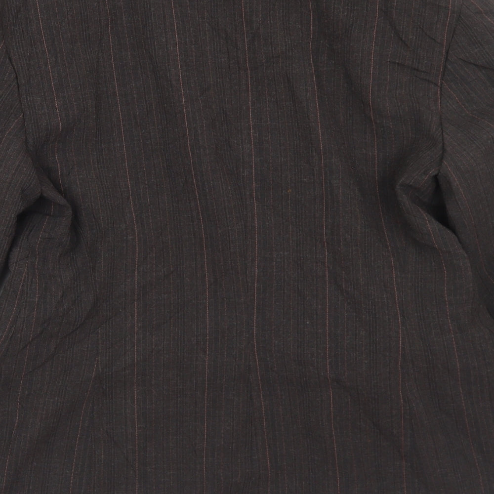 Preworn Womens Brown Pinstripe Polyester Jacket Suit Jacket Size 32