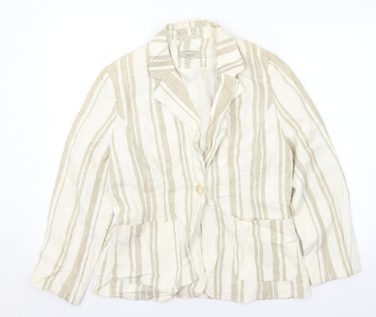 Bon'a Parte Womens Beige Striped  Jacket  Size 12  Button