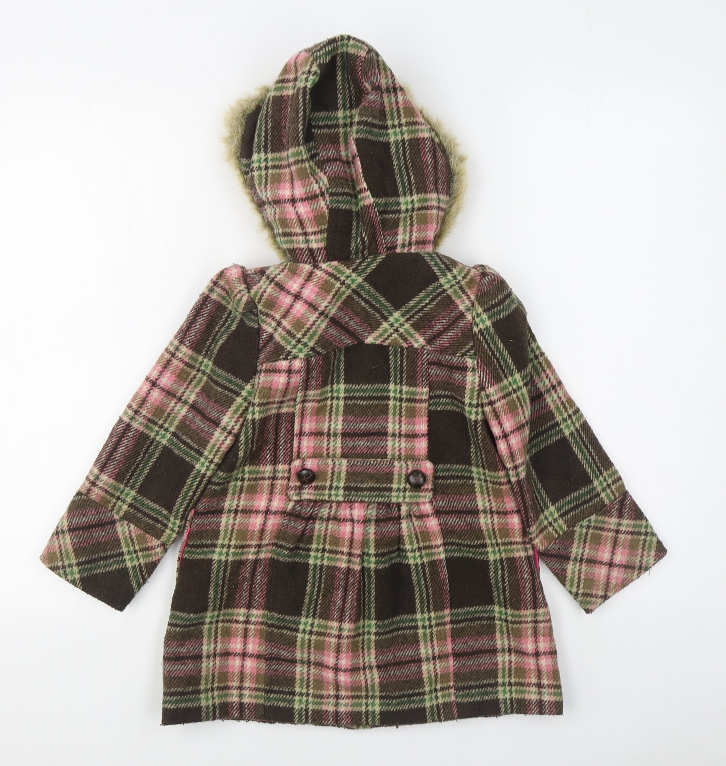 M&Co. Girls Multicoloured Plaid  Overcoat Coat Size 4-5 Years  Button