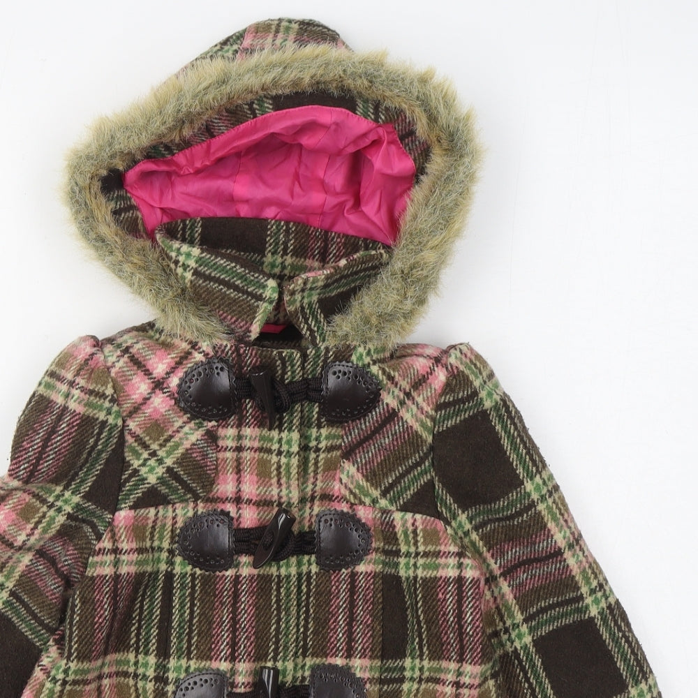 M&Co. Girls Multicoloured Plaid  Overcoat Coat Size 4-5 Years  Button