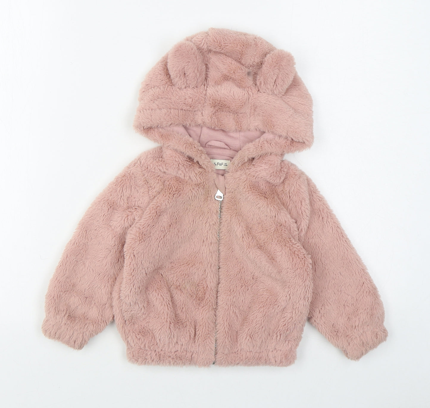 F&F Girls Pink   Jacket  Size 12-18 Months   Zip - Faux fur