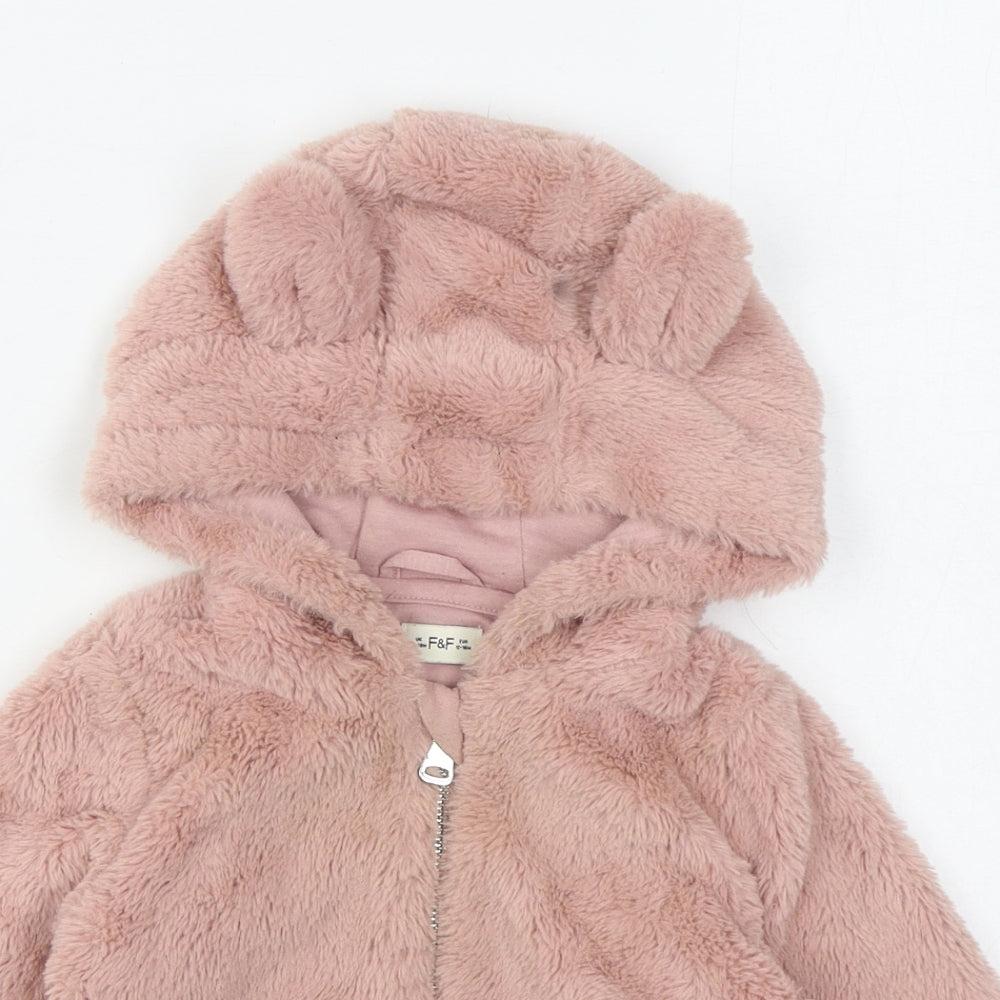 F&F Girls Pink   Jacket  Size 12-18 Months   Zip - Faux fur