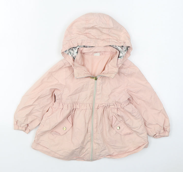 H&M Girls Pink Parka Coat Size 3 Years Zip