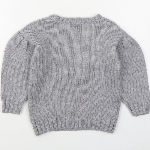 TU Girls Grey Round Neck  Acrylic Pullover Jumper Size 5 Years  Pullover - Christmas Jumper