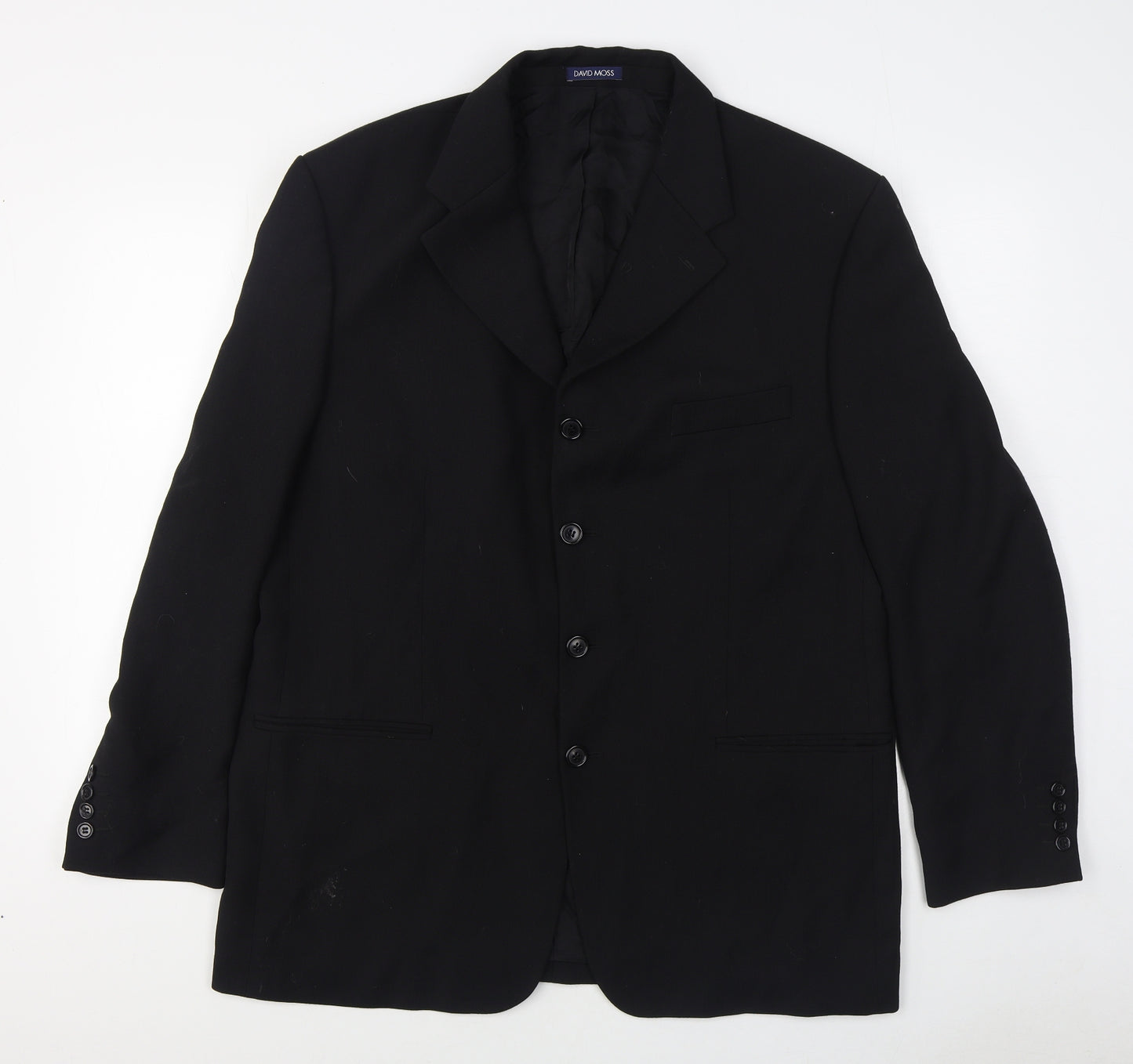 David Moss Mens Black  Wool Jacket Suit Jacket Size 44