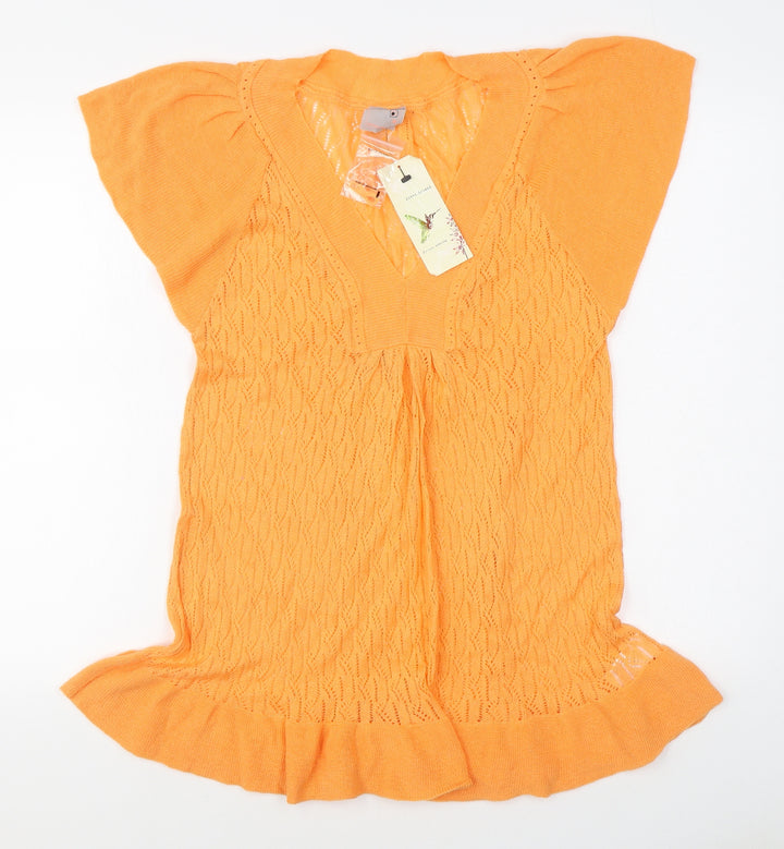 River Island Womens Orange  Cotton Jumper Dress  Size 10  V-Neck Pullover