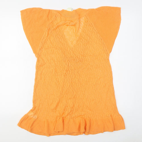 River Island Womens Orange  Cotton Jumper Dress  Size 10  V-Neck Pullover