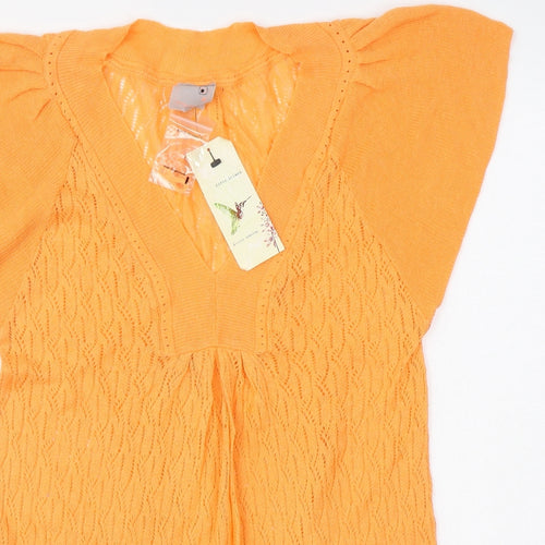 River Island Womens Orange  Cotton Jumper Dress  Size 10  V-Neck Pullover
