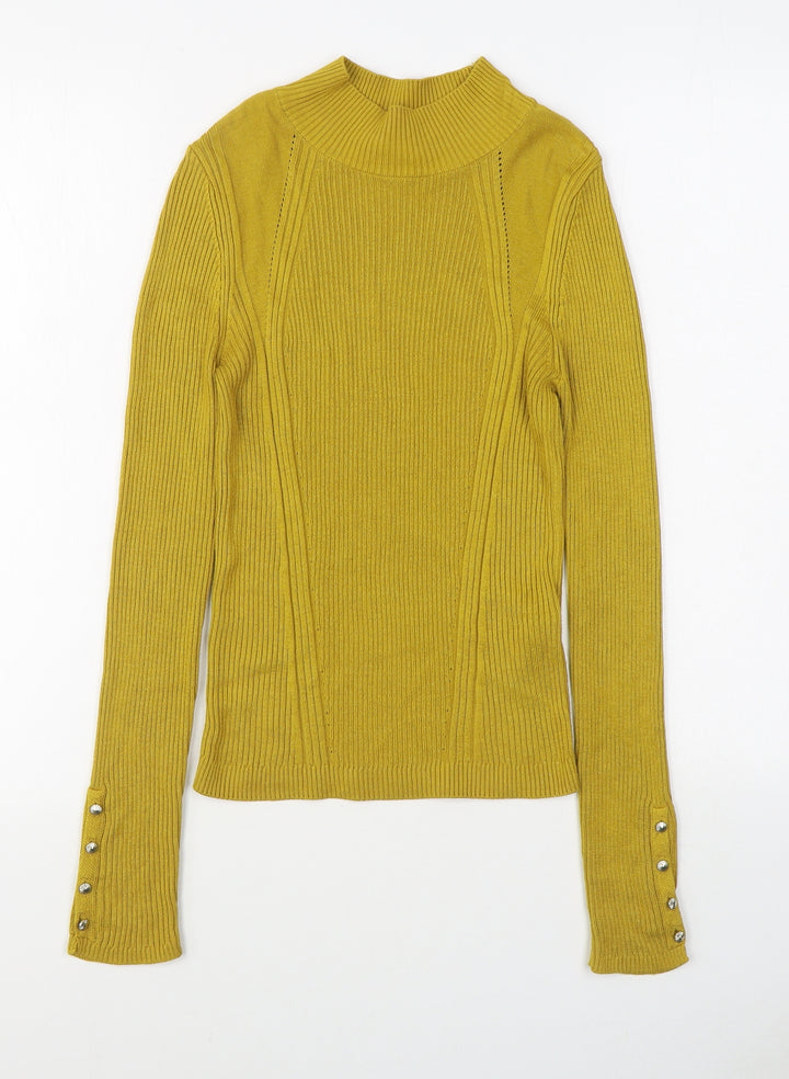Topshop Womens Yellow Round Neck Viscose Pullover Jumper Size 10