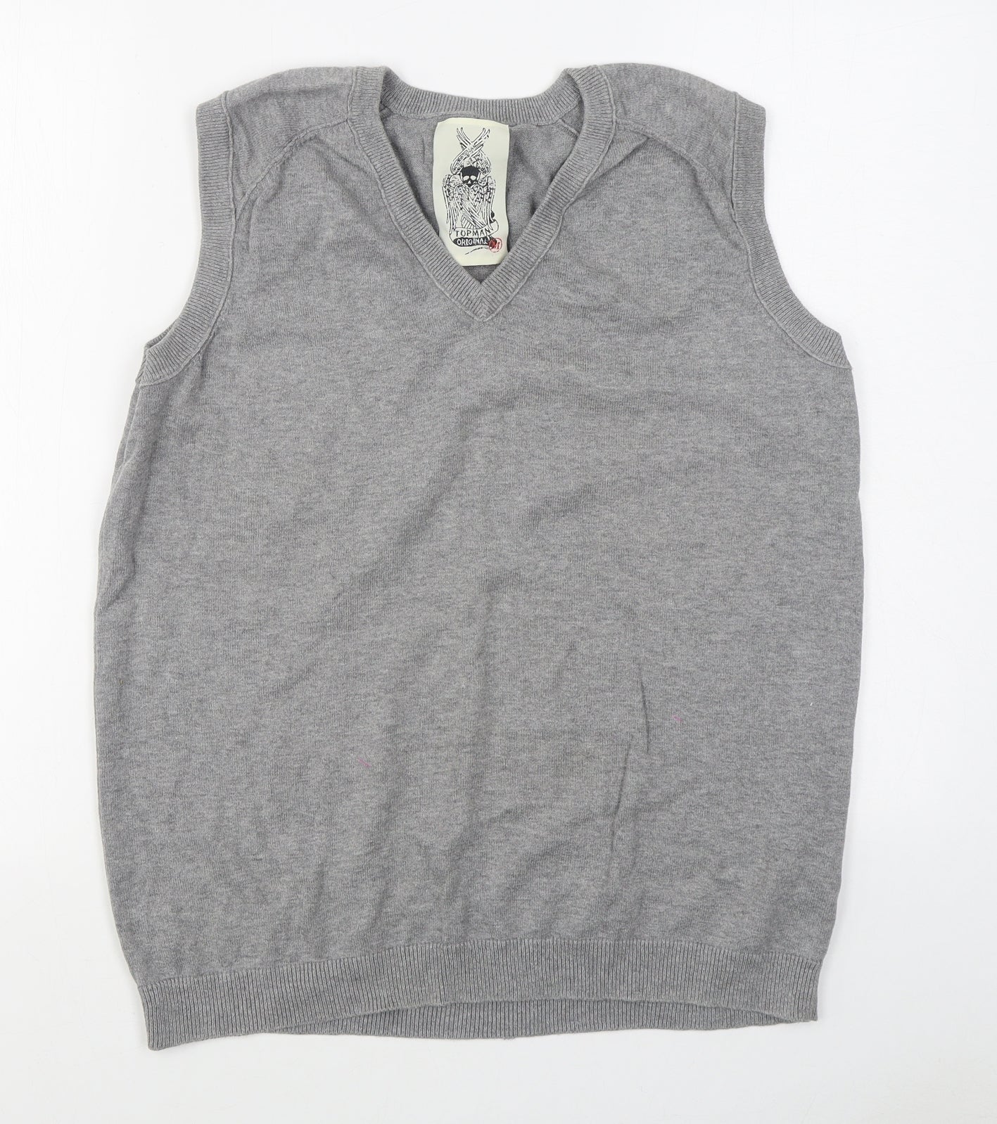 Topman Mens Grey V-Neck  Cotton Vest Jumper Size M