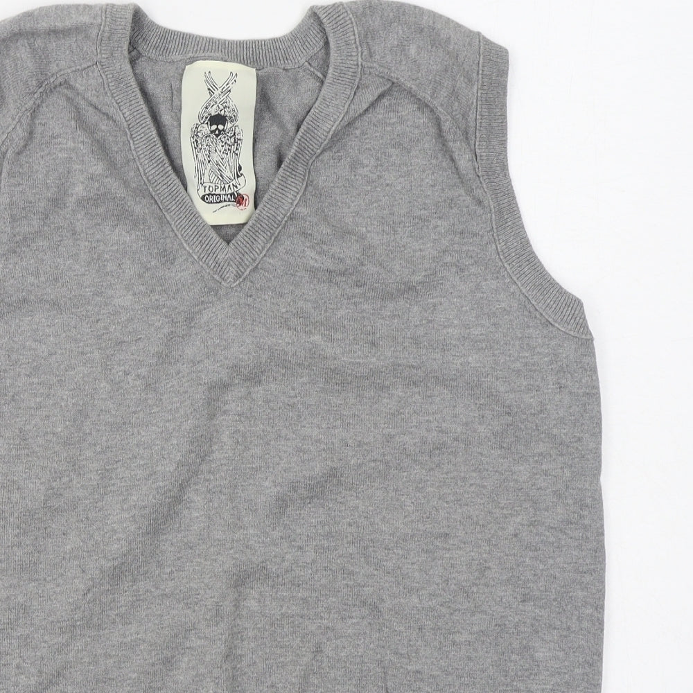Topman Mens Grey V-Neck  Cotton Vest Jumper Size M