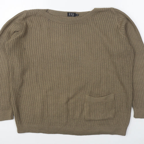 Ivy Womens Brown Boat Neck  Acrylic Pullover Jumper Size M