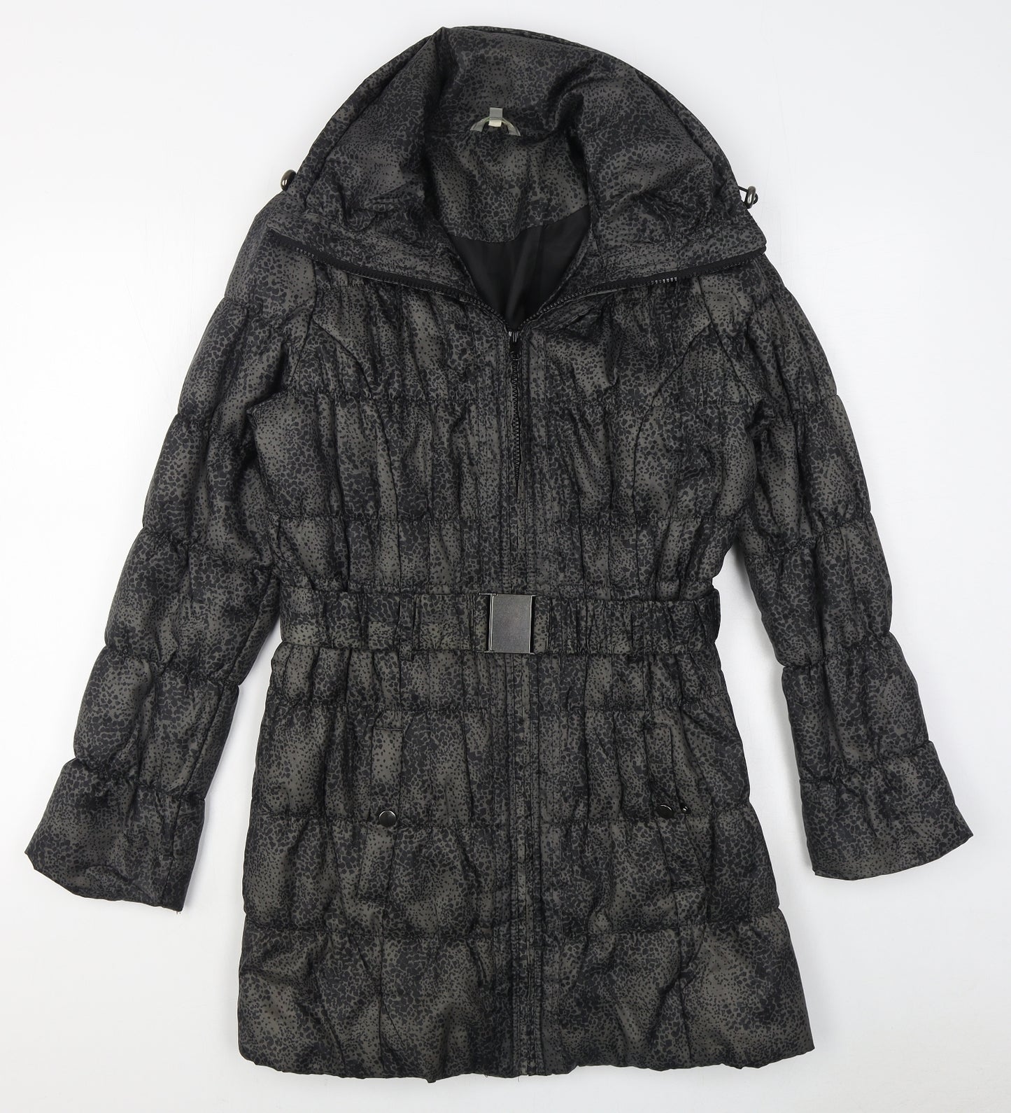Marks and Spencer Womens Black Geometric  Quilted Coat Size S  Zip