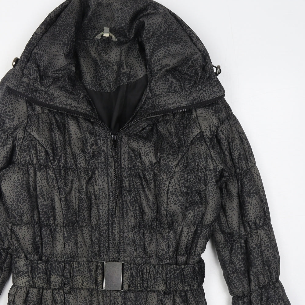 Marks and Spencer Womens Black Geometric  Quilted Coat Size S  Zip