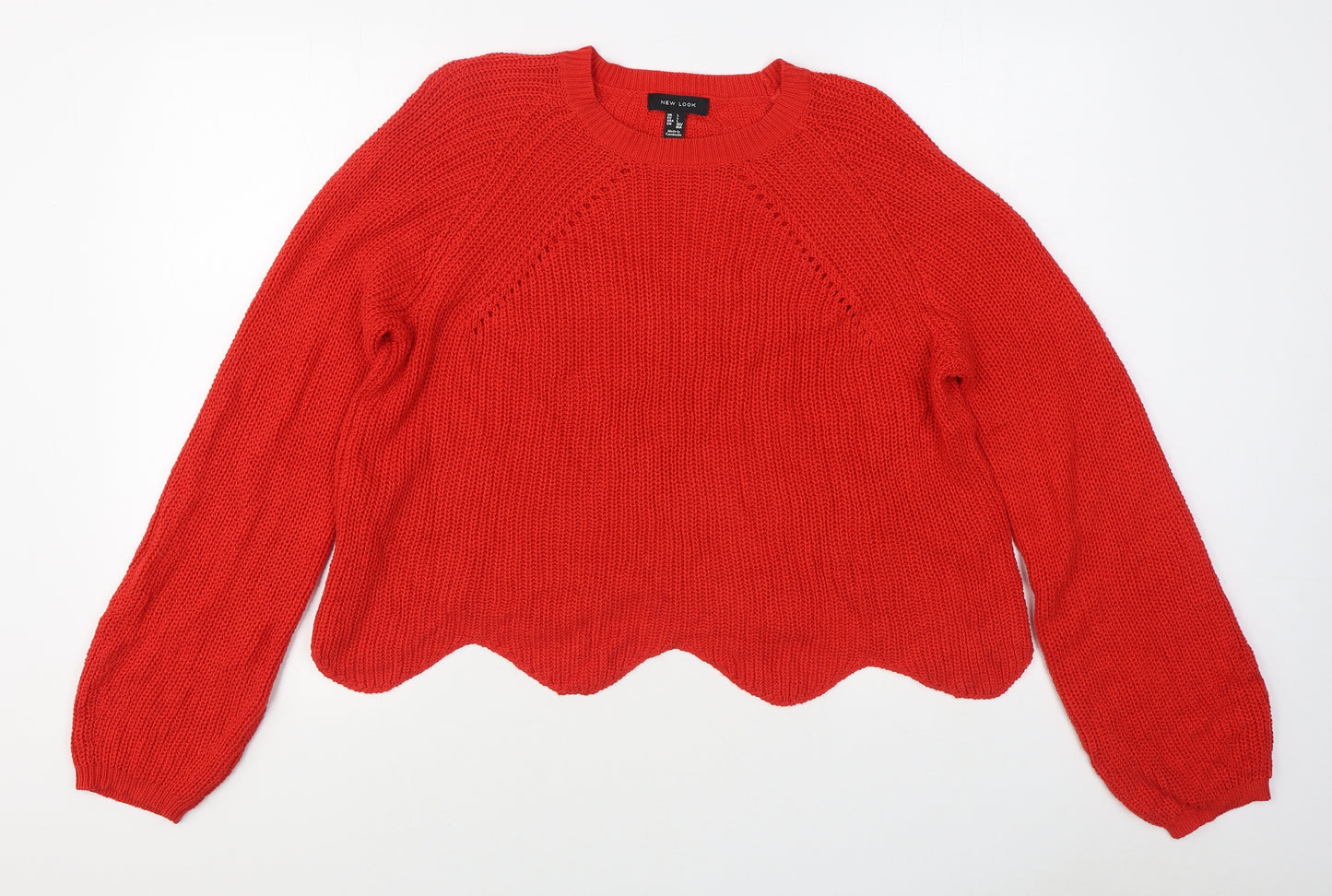 New Look Womens Red Round Neck  Cotton Pullover Jumper Size L
