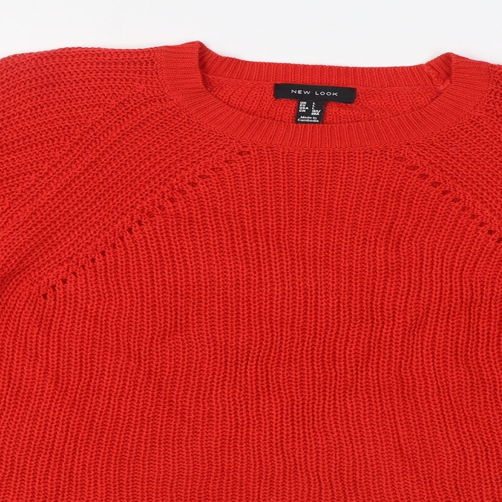 New Look Womens Red Round Neck  Cotton Pullover Jumper Size L