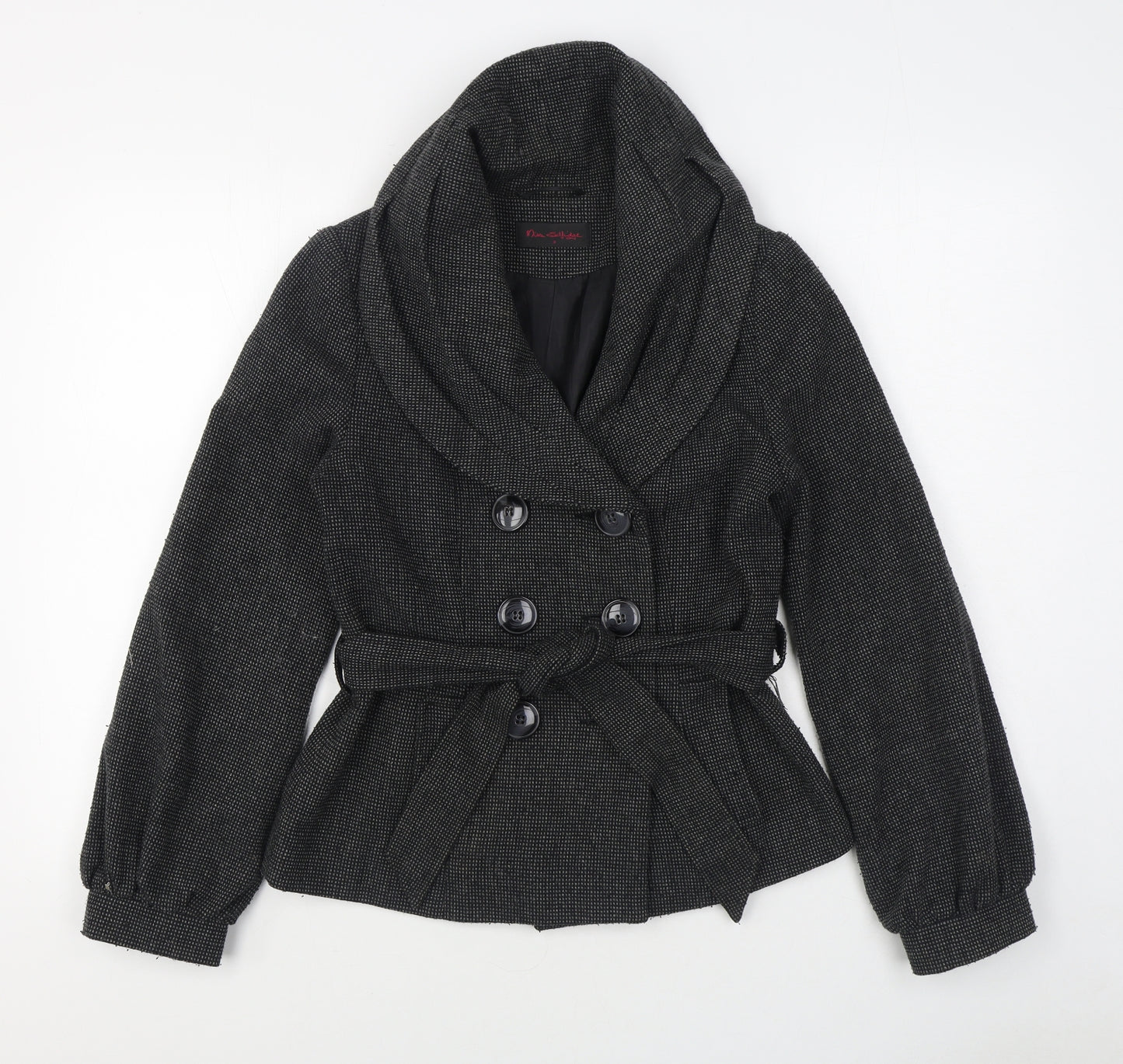 Miss Selfridge Womens Black   Overcoat Coat Size 8  Button