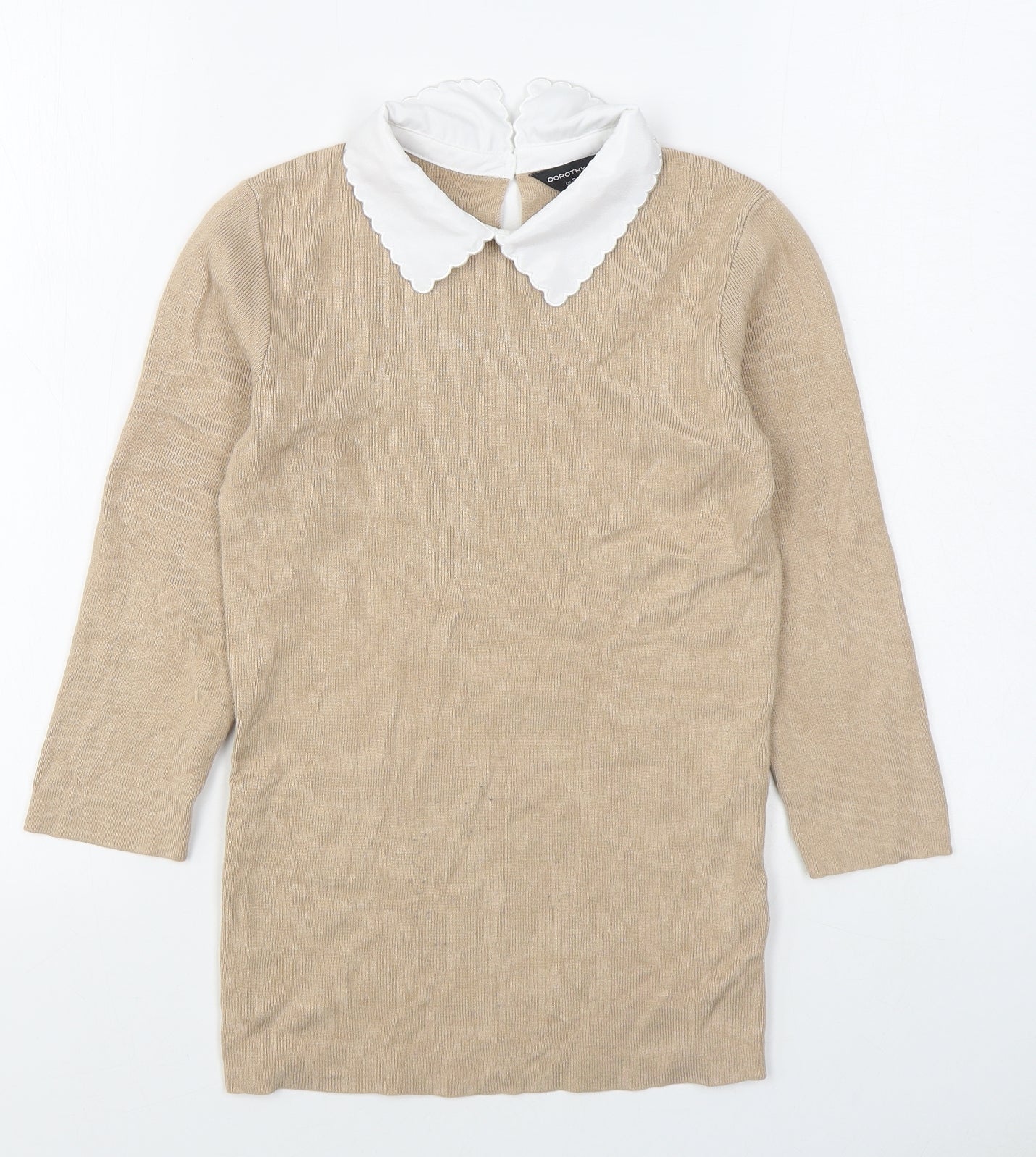 Dorothy Perkins Womens Beige Collared  Viscose Pullover Jumper Size 6