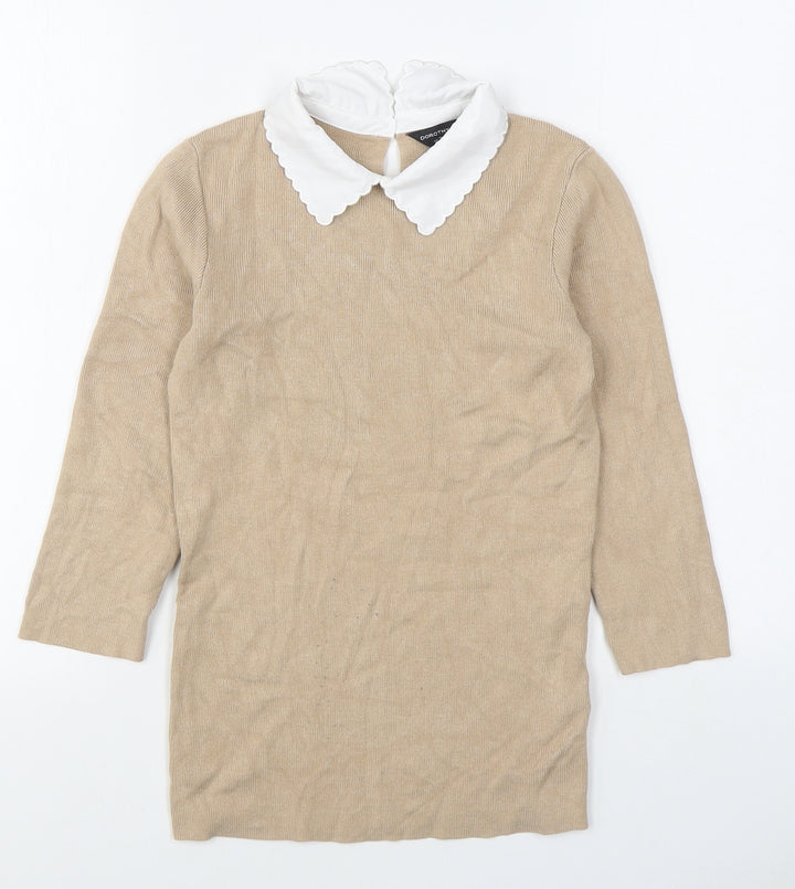 Dorothy Perkins Womens Beige Collared Viscose Pullover Jumper Size 6