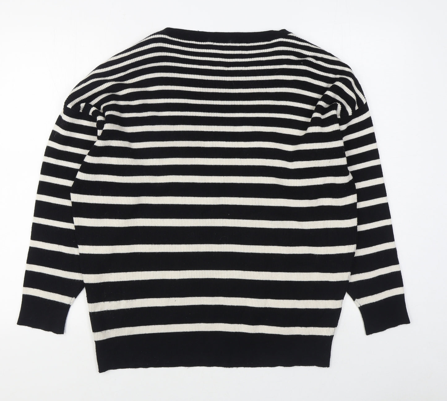 F&F Womens Black Round Neck Striped Viscose Pullover Jumper Size 22