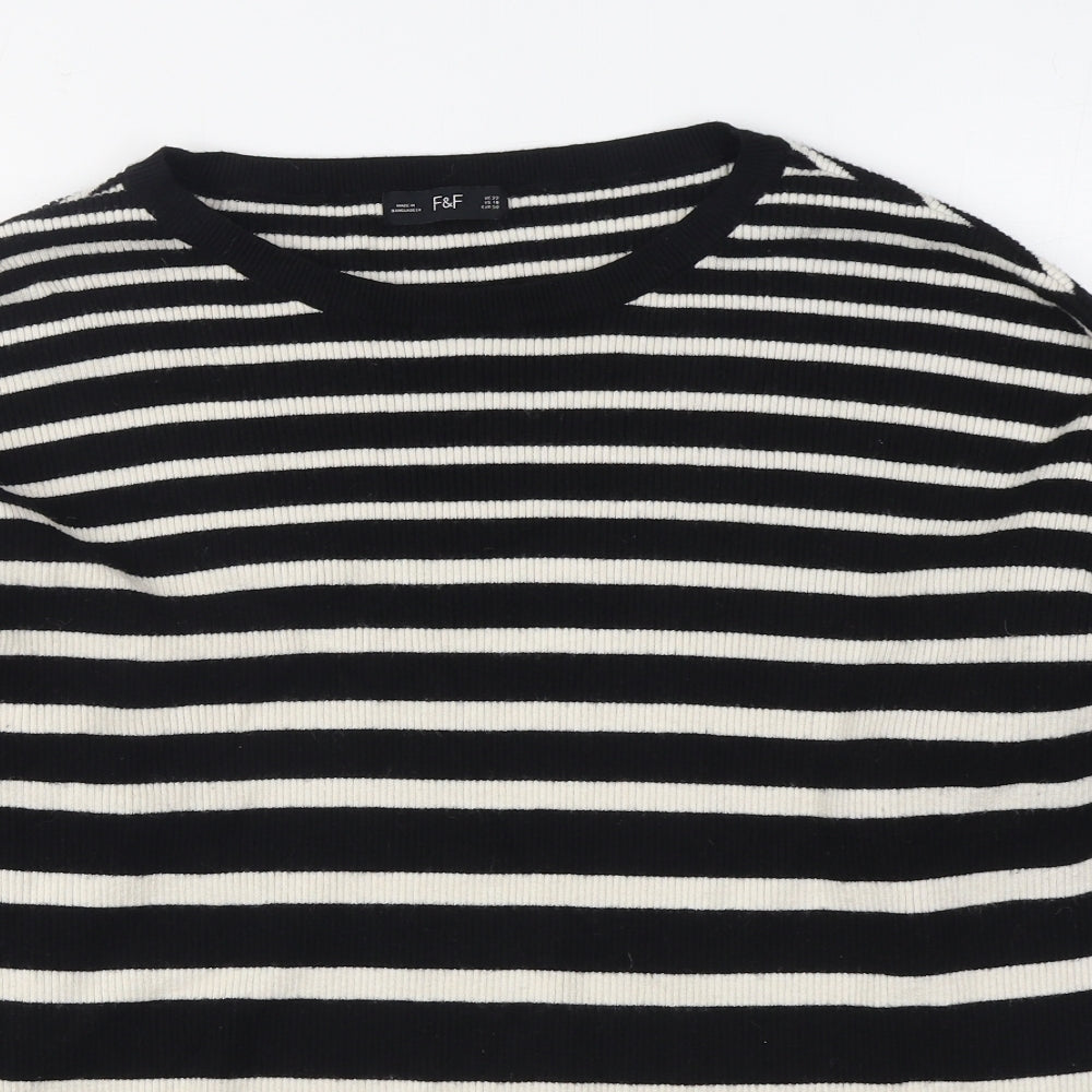 F&F Womens Black Round Neck Striped Viscose Pullover Jumper Size 22