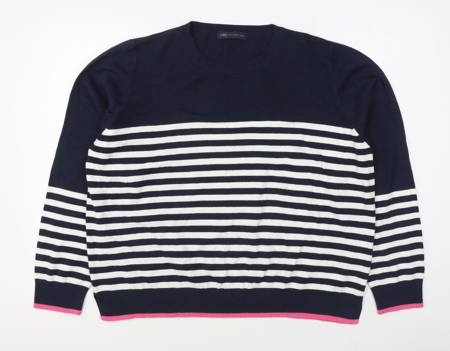 Marks and Spencer Womens Blue Round Neck Striped Acrylic Pullover Jumper Size 22