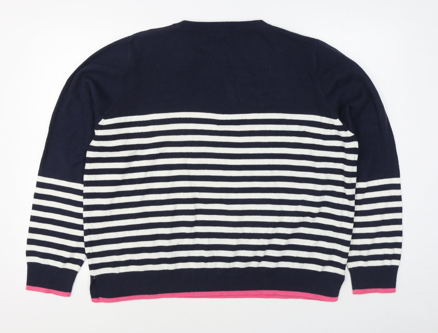 Marks and Spencer Womens Blue Round Neck Striped Acrylic Pullover Jumper Size 22