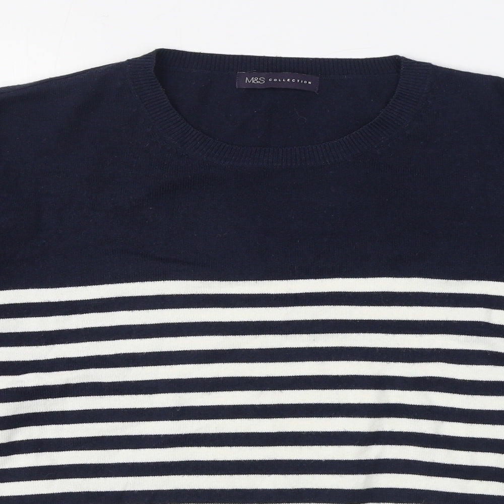 Marks and Spencer Womens Blue Round Neck Striped Acrylic Pullover Jumper Size 22