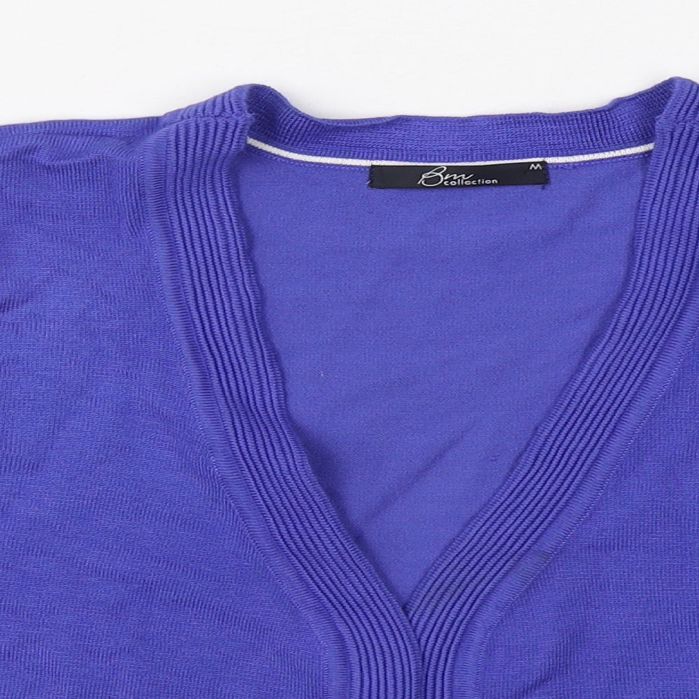 Bm Collection Womens Blue V-Neck  Viscose Cardigan Jumper Size M