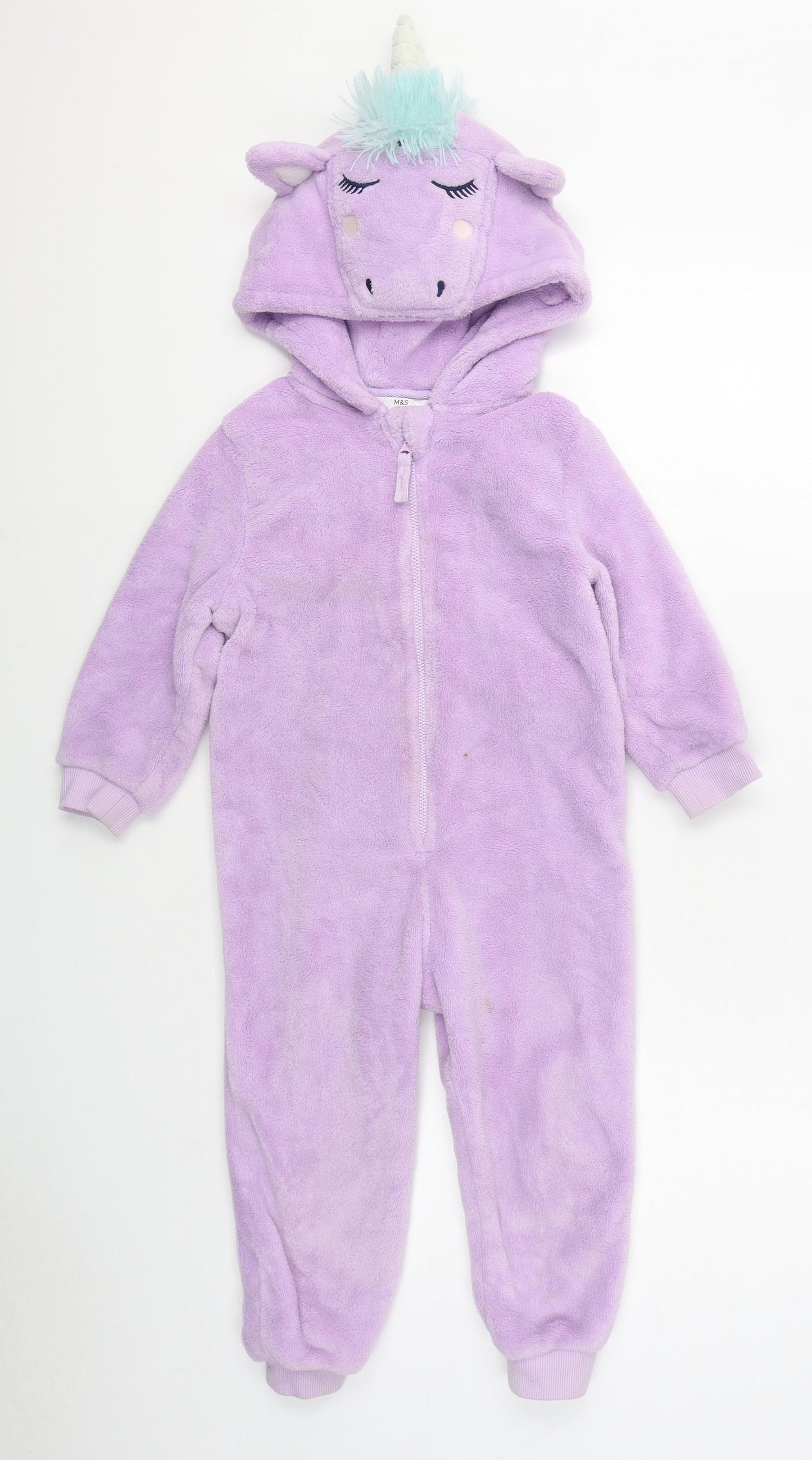 Marks and Spencer Girls Purple Solid Polyester Top One Piece Size 3-4 Years  Zip - Unicorn