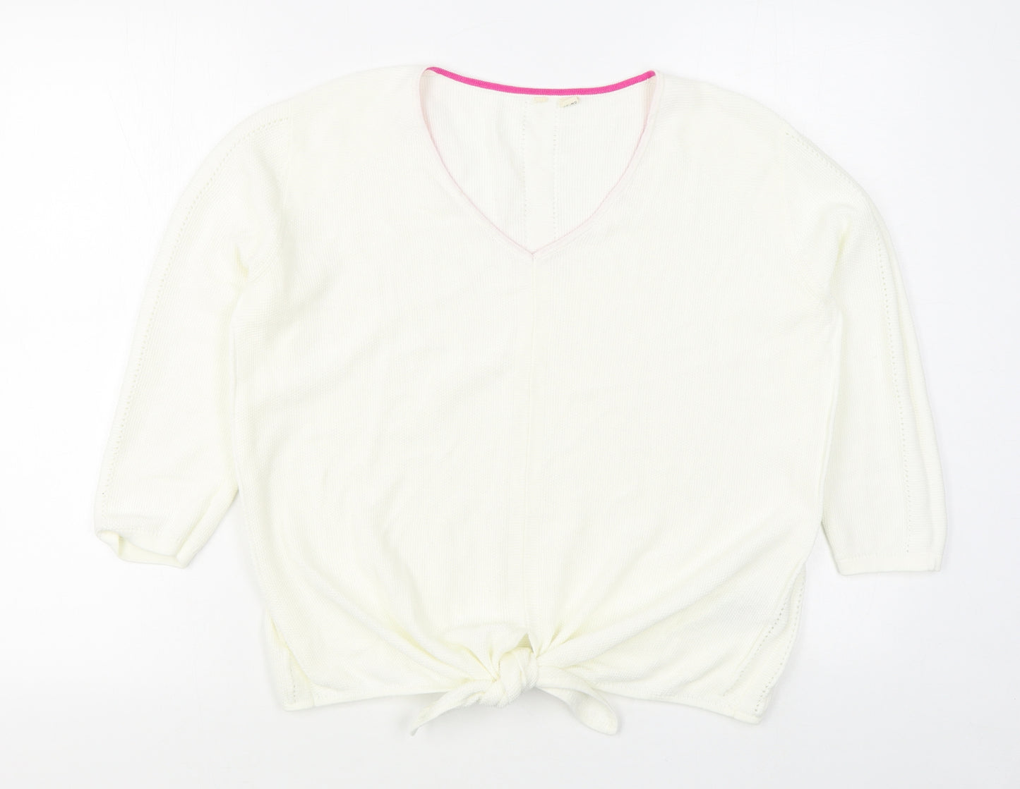 White Stuff Womens White V-Neck  100% Cotton Pullover Jumper Size 10