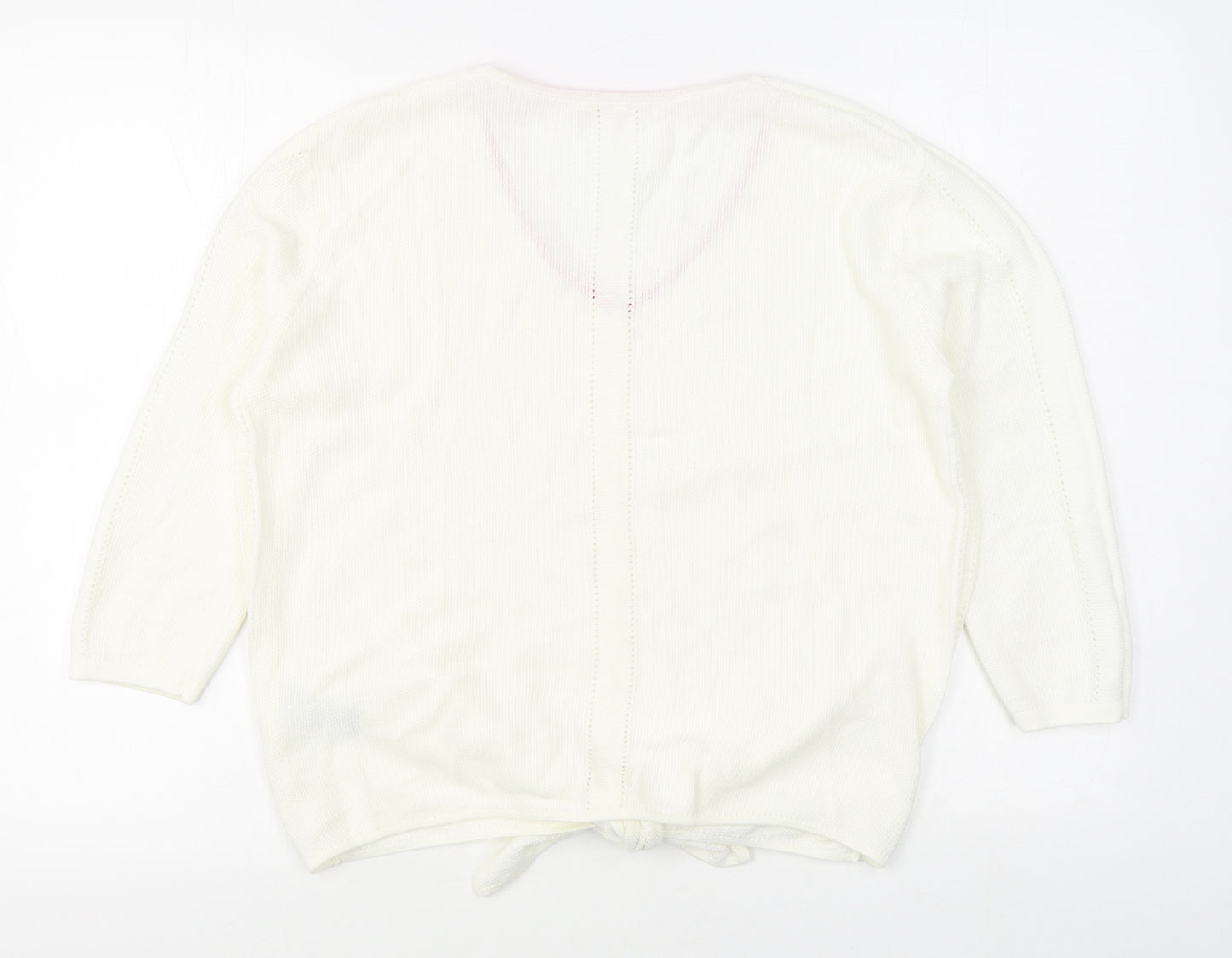 White Stuff Womens White V-Neck  100% Cotton Pullover Jumper Size 10