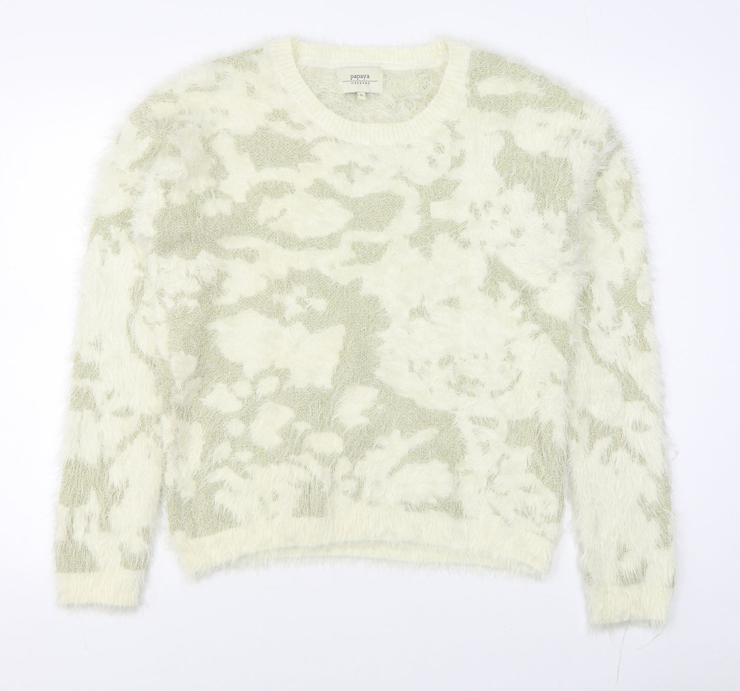 Matalan Womens Beige Round Neck Animal Print Polyamide Pullover Jumper Size L