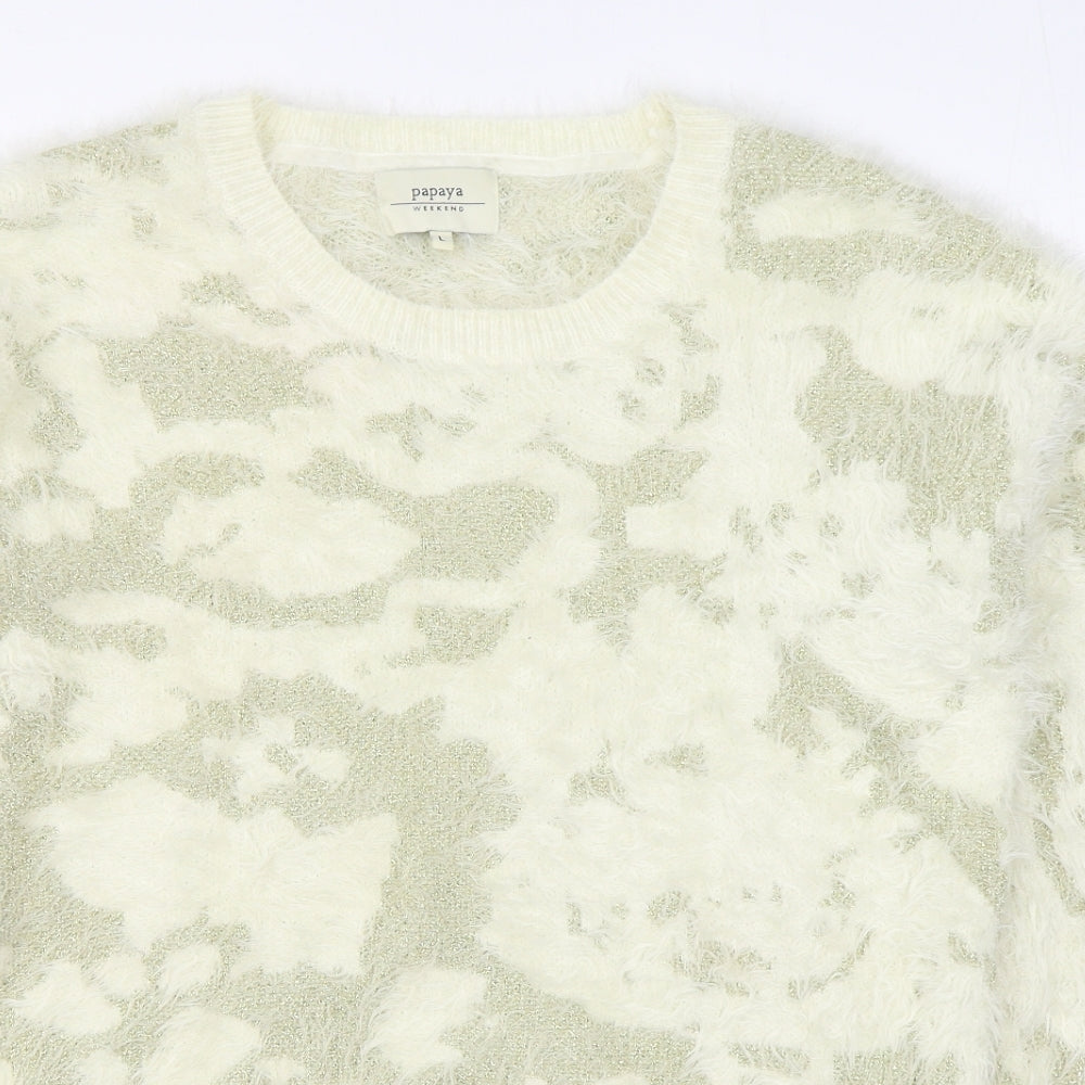 Matalan Womens Beige Round Neck Animal Print Polyamide Pullover Jumper Size L