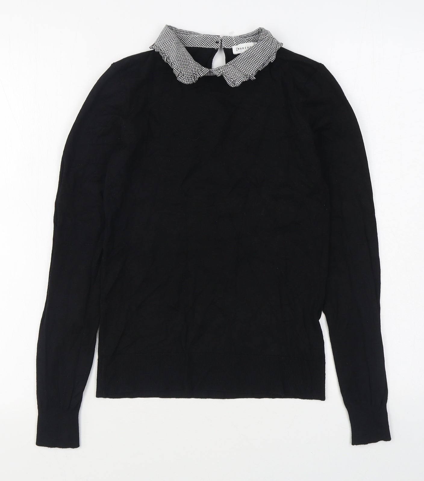 Warehouse Womens Black Collared  Viscose Pullover Jumper Size 6