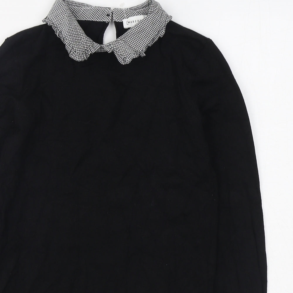 Warehouse Womens Black Collared  Viscose Pullover Jumper Size 6