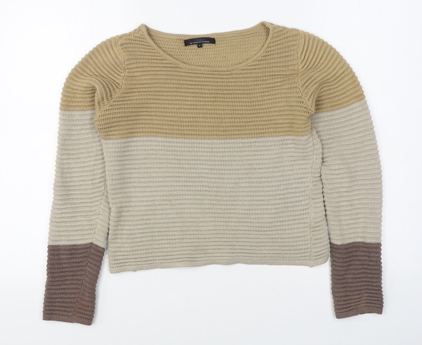 Only Womens Brown Boat Neck Striped Acrylic Pullover Jumper Size S