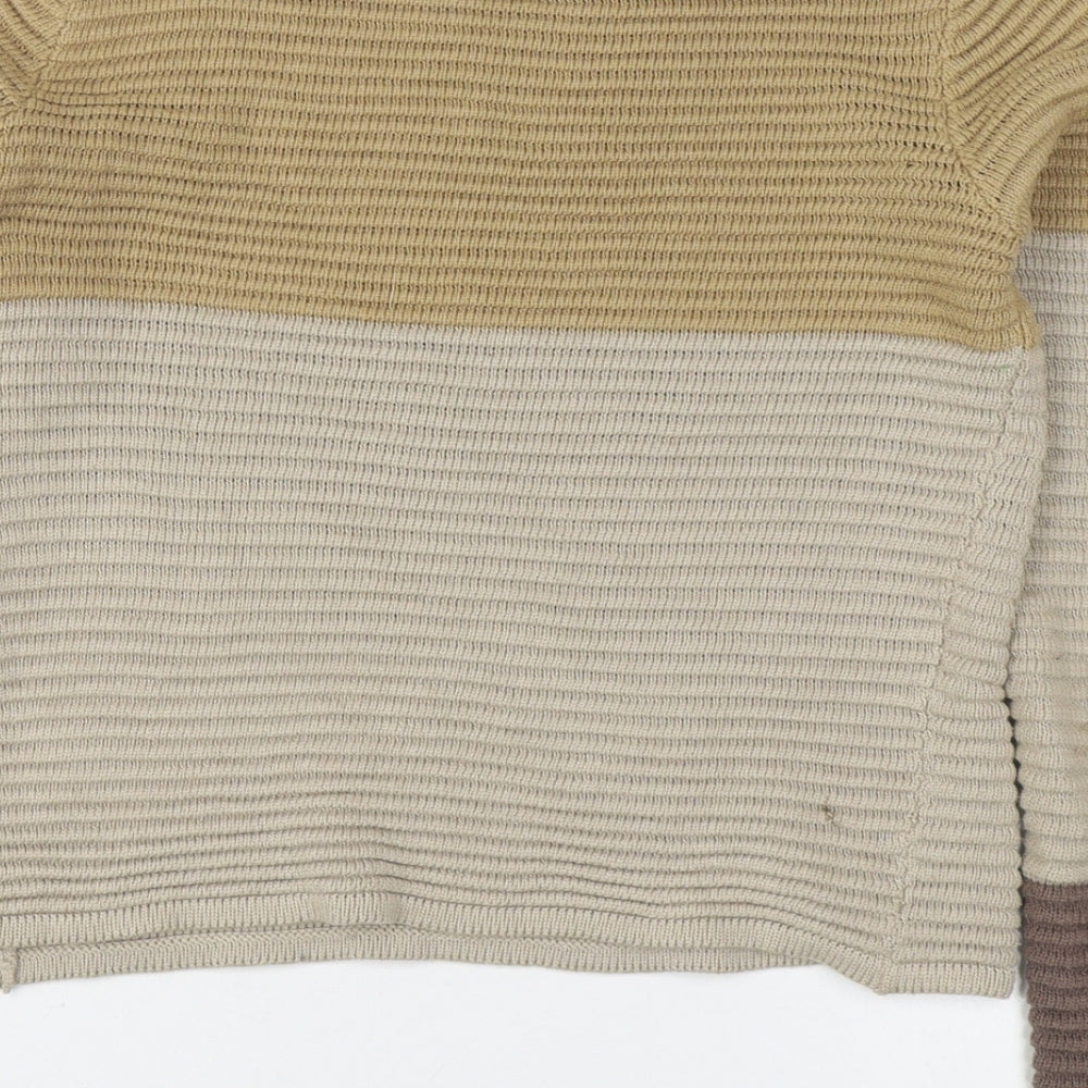 Only Womens Brown Boat Neck Striped Acrylic Pullover Jumper Size S