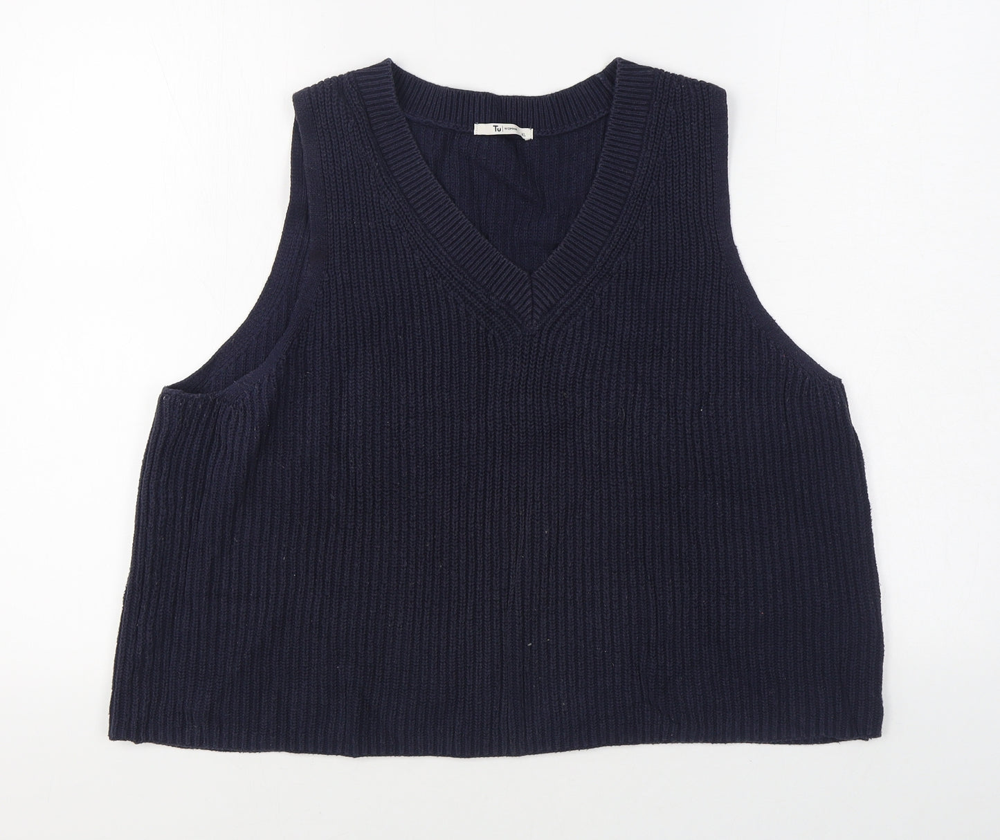 TU Womens Blue V-Neck  Cotton Pullover Jumper Size XL