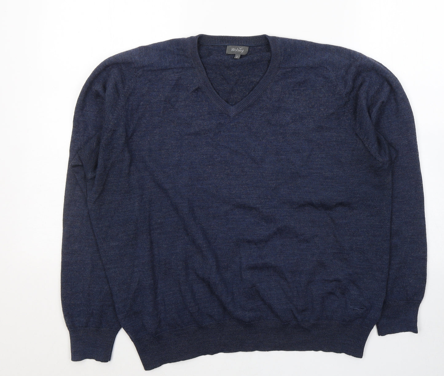 Wolesy Mens Blue Round Neck  Wool Pullover Jumper Size L