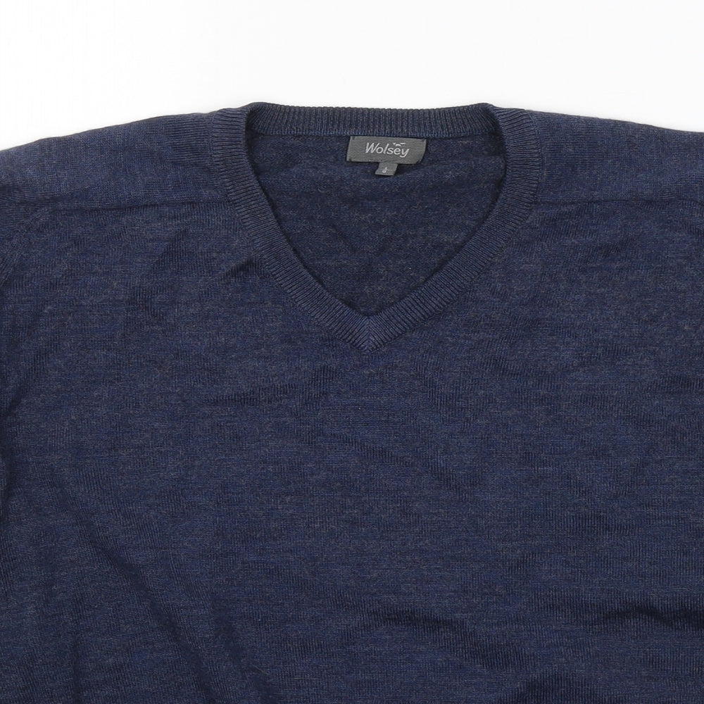 Wolesy Mens Blue Round Neck  Wool Pullover Jumper Size L