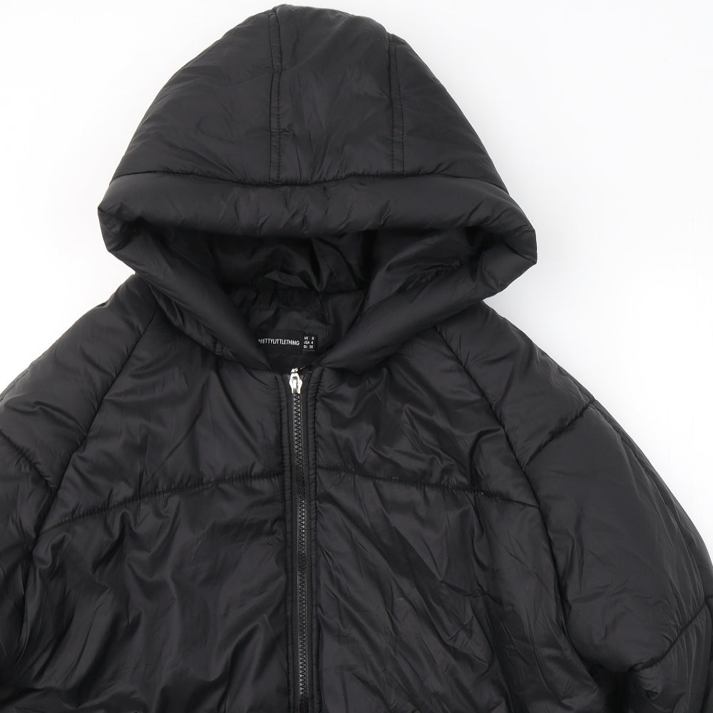 PRETTYLITTLETHING Womens Black   Puffer Jacket Coat Size 8  Zip