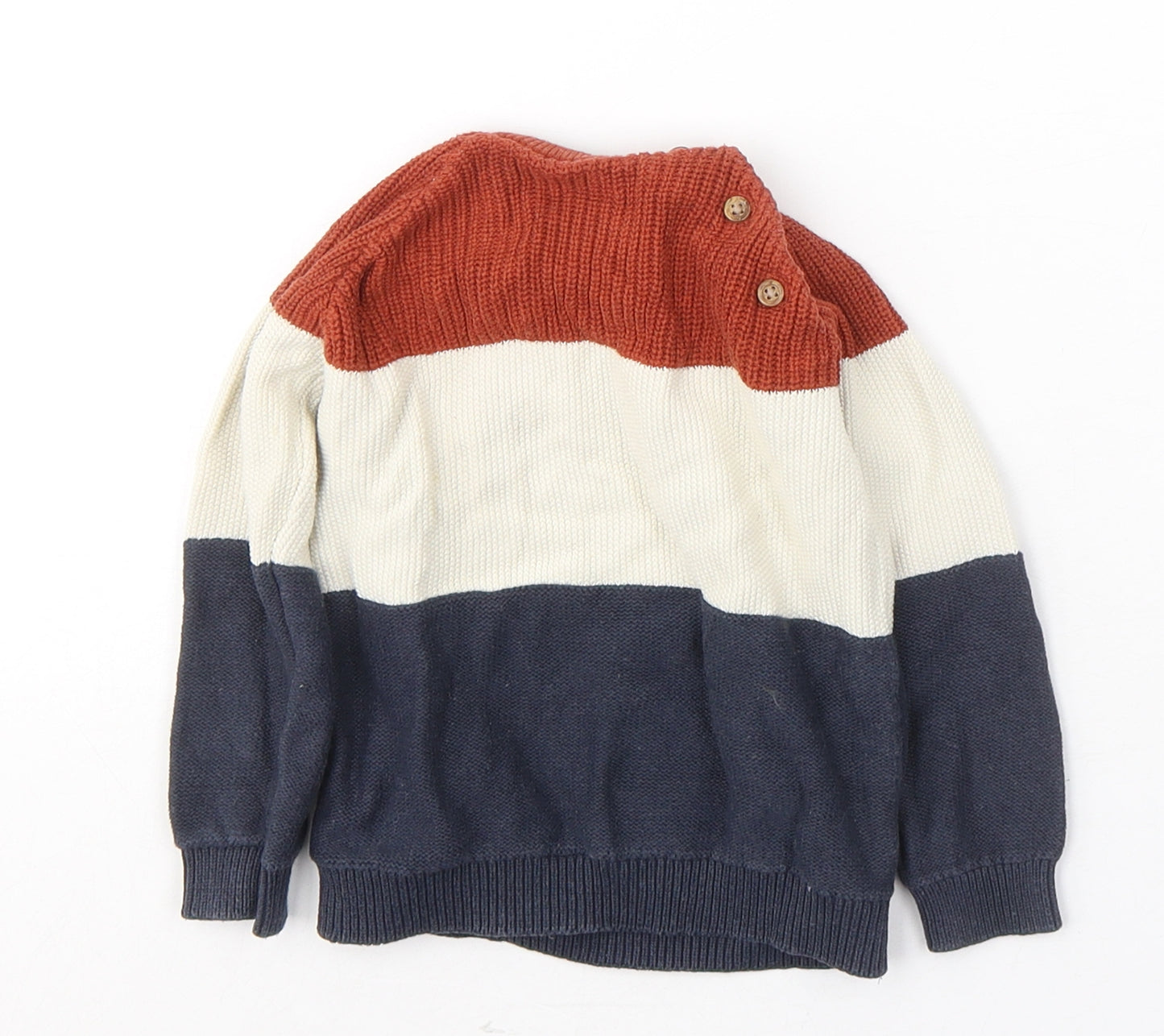 F&F Boys Blue Colourblock Cotton Pullover Jumper Size 12-18 Months  Pullover