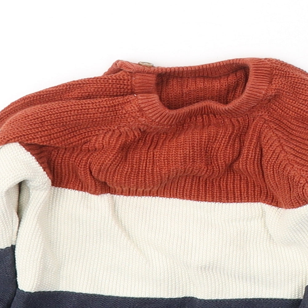 F&F Boys Blue Colourblock Cotton Pullover Jumper Size 12-18 Months  Pullover