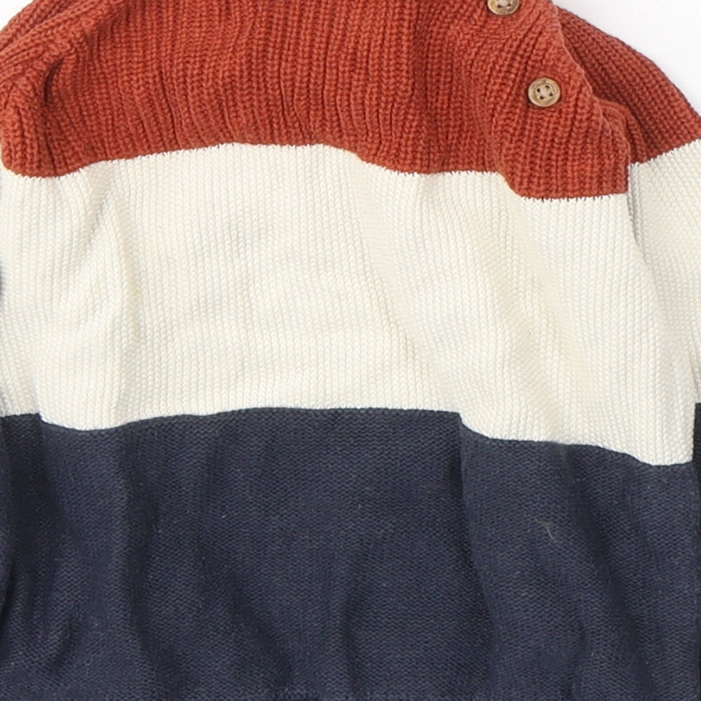 F&F Boys Blue Colourblock Cotton Pullover Jumper Size 12-18 Months  Pullover