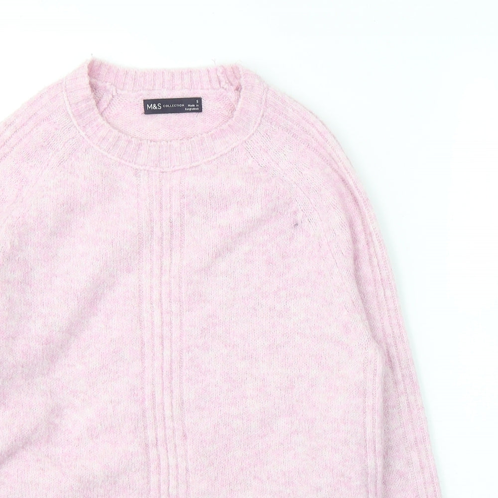 Marks and Spencer Womens Pink V-Neck  Acrylic Pullover Jumper Size S